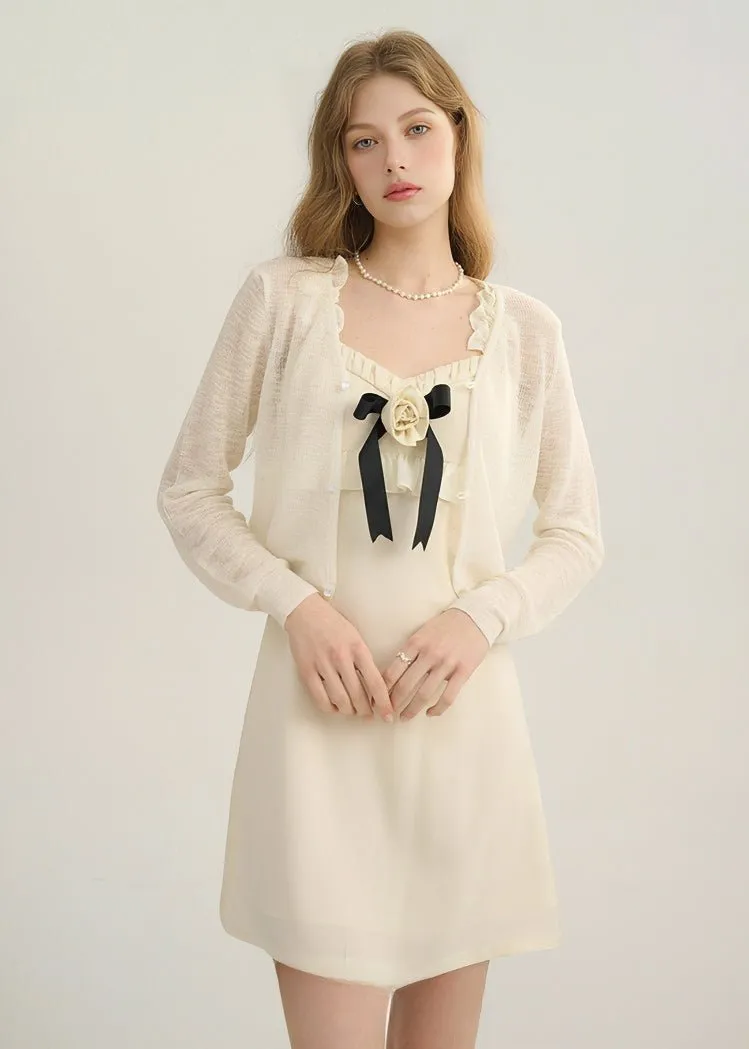 BEIGE SHEER KNIT CARDIGAN