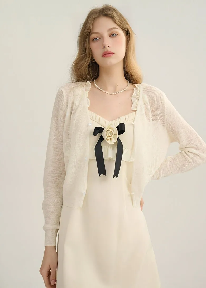 BEIGE SHEER KNIT CARDIGAN