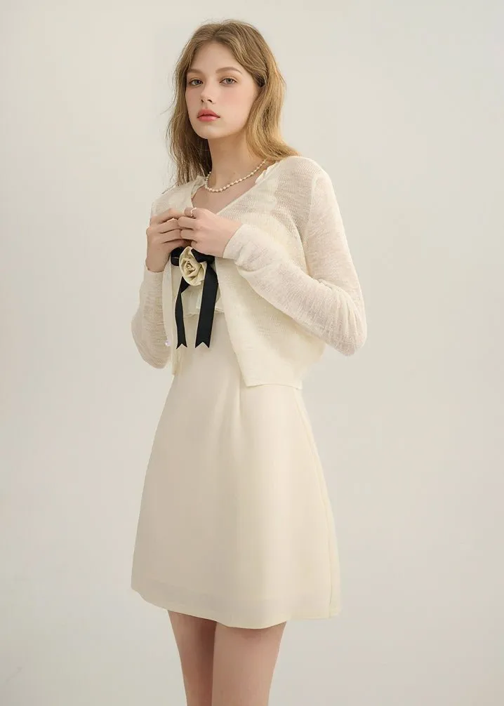 BEIGE SHEER KNIT CARDIGAN