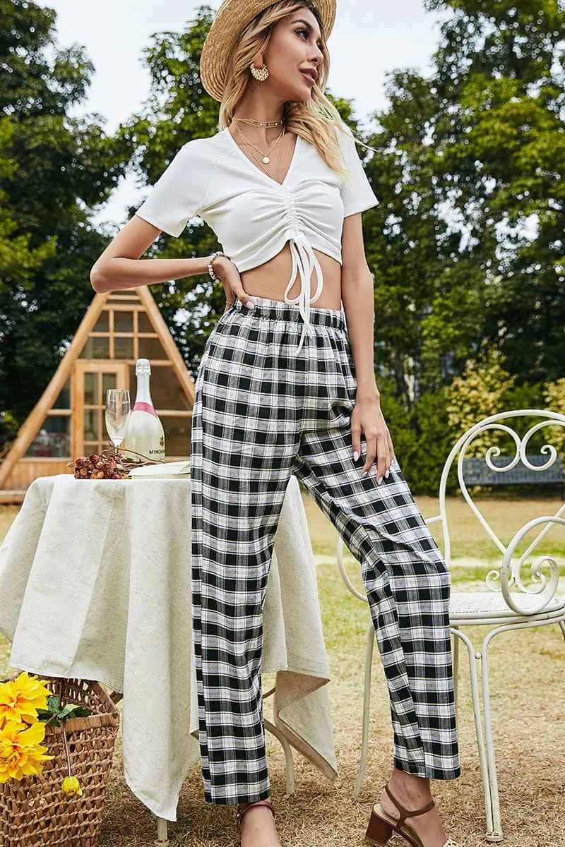 Belly strappy top high waist black and white casual pants suit