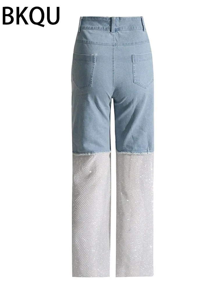 BKQU Straight Leg Chic Mesh Jeans