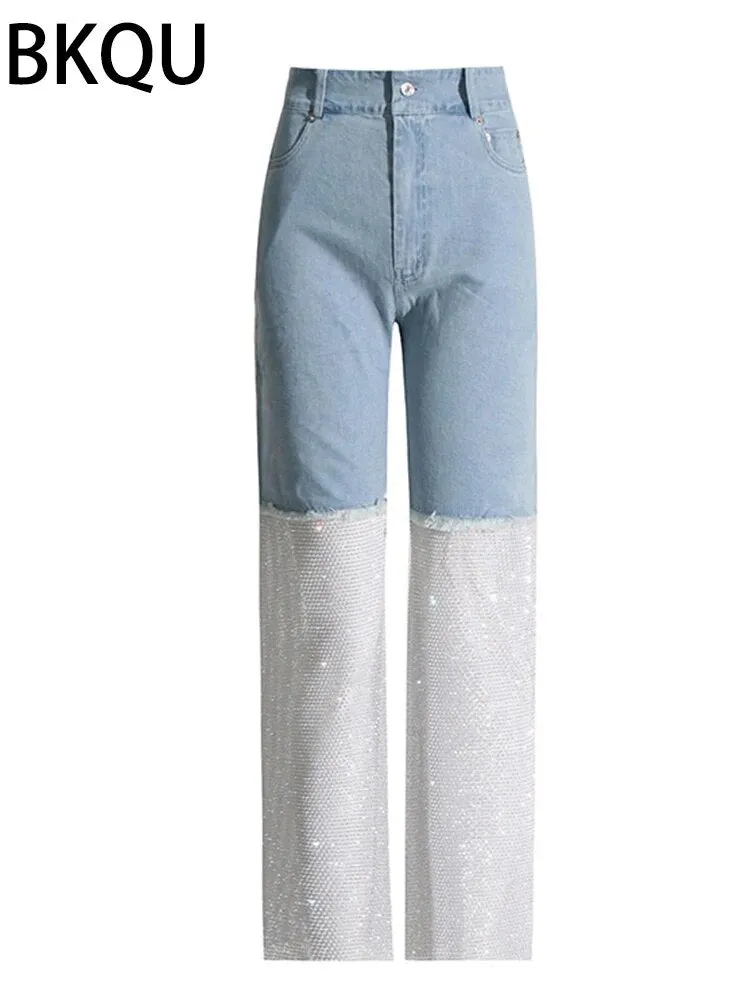 BKQU Straight Leg Chic Mesh Jeans