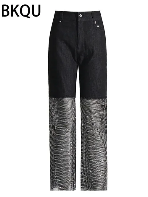BKQU Straight Leg Chic Mesh Jeans