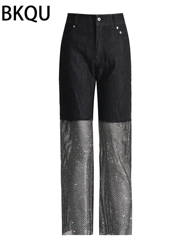 BKQU Straight Leg Chic Mesh Jeans