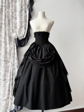 Black Boned Corset Waist Skirt High Waist Aristocrat Gothic Lolita Skirt