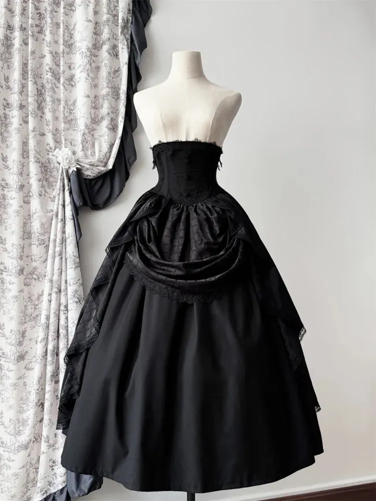 Black Boned Corset Waist Skirt High Waist Aristocrat Gothic Lolita Skirt