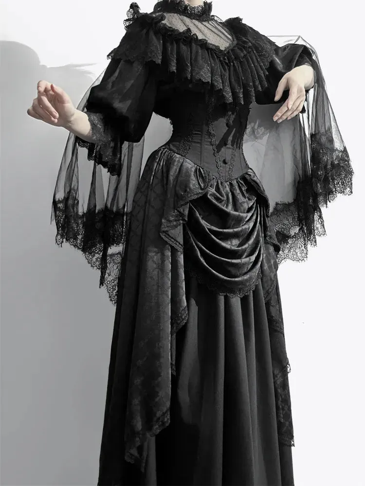 Black Boned Corset Waist Skirt High Waist Aristocrat Gothic Lolita Skirt
