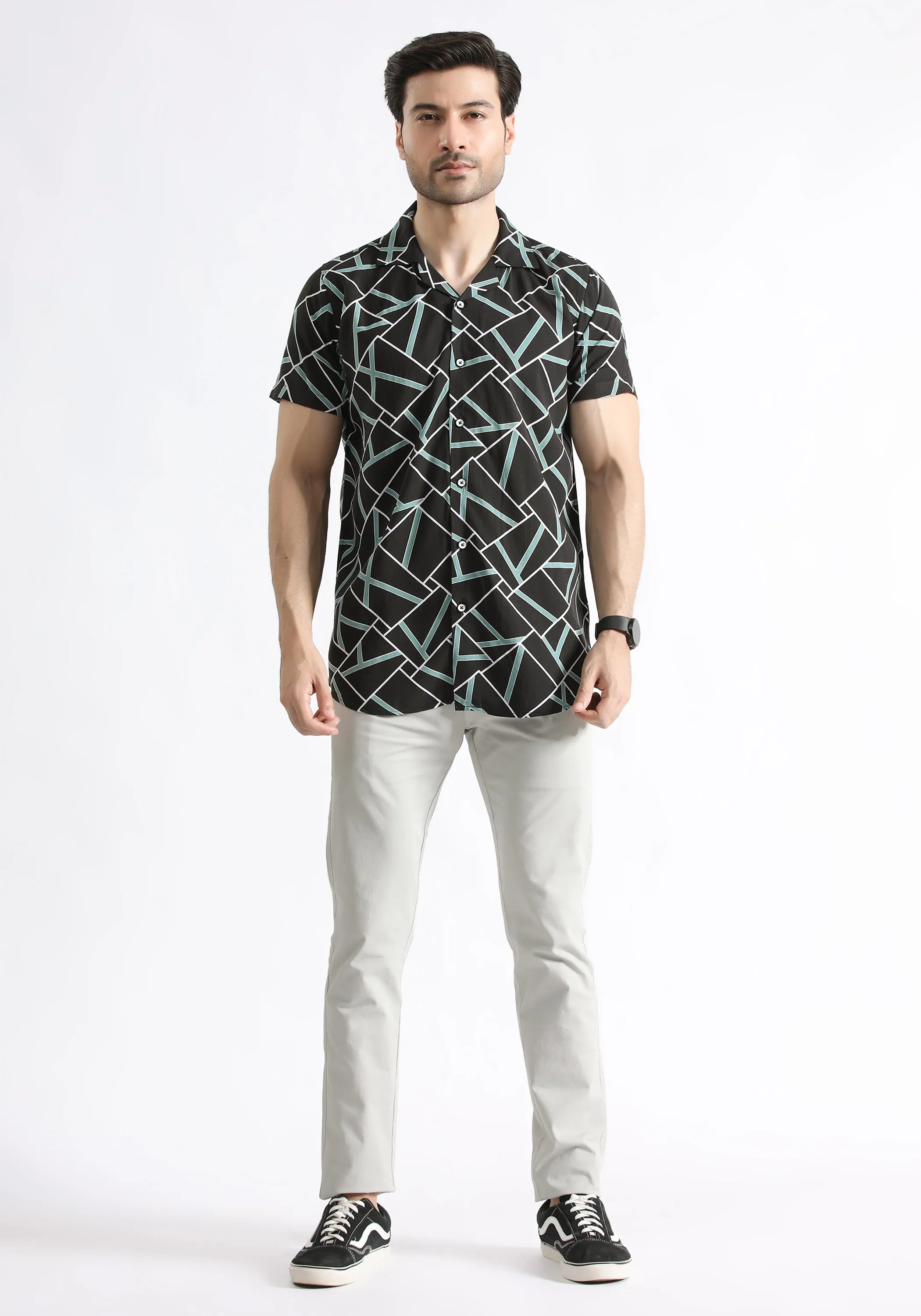 Black Geometric Print Shirt