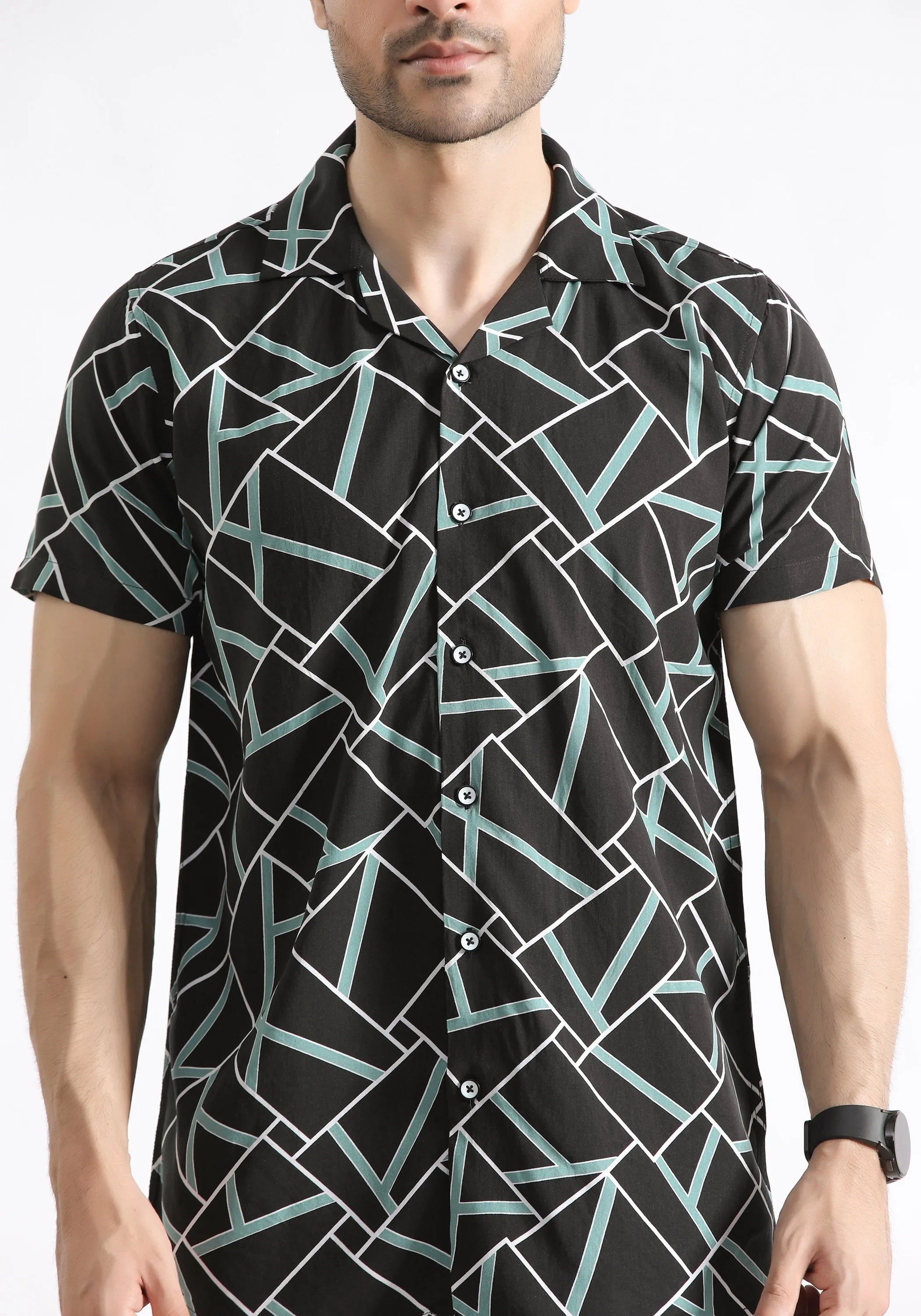 Black Geometric Print Shirt