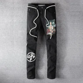 Black Trendy Men Cross Patchwork Decorated Jeans