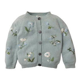 Botanical cardigan (Cotton) - Duck Blue