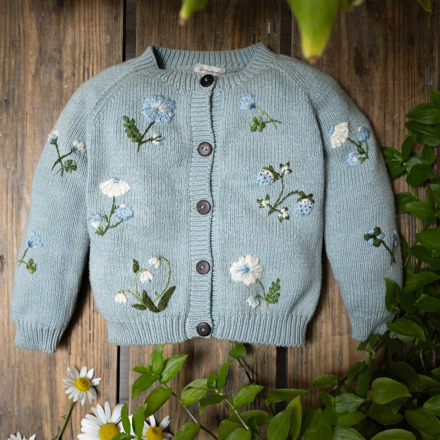 Botanical cardigan (Cotton) - Duck Blue