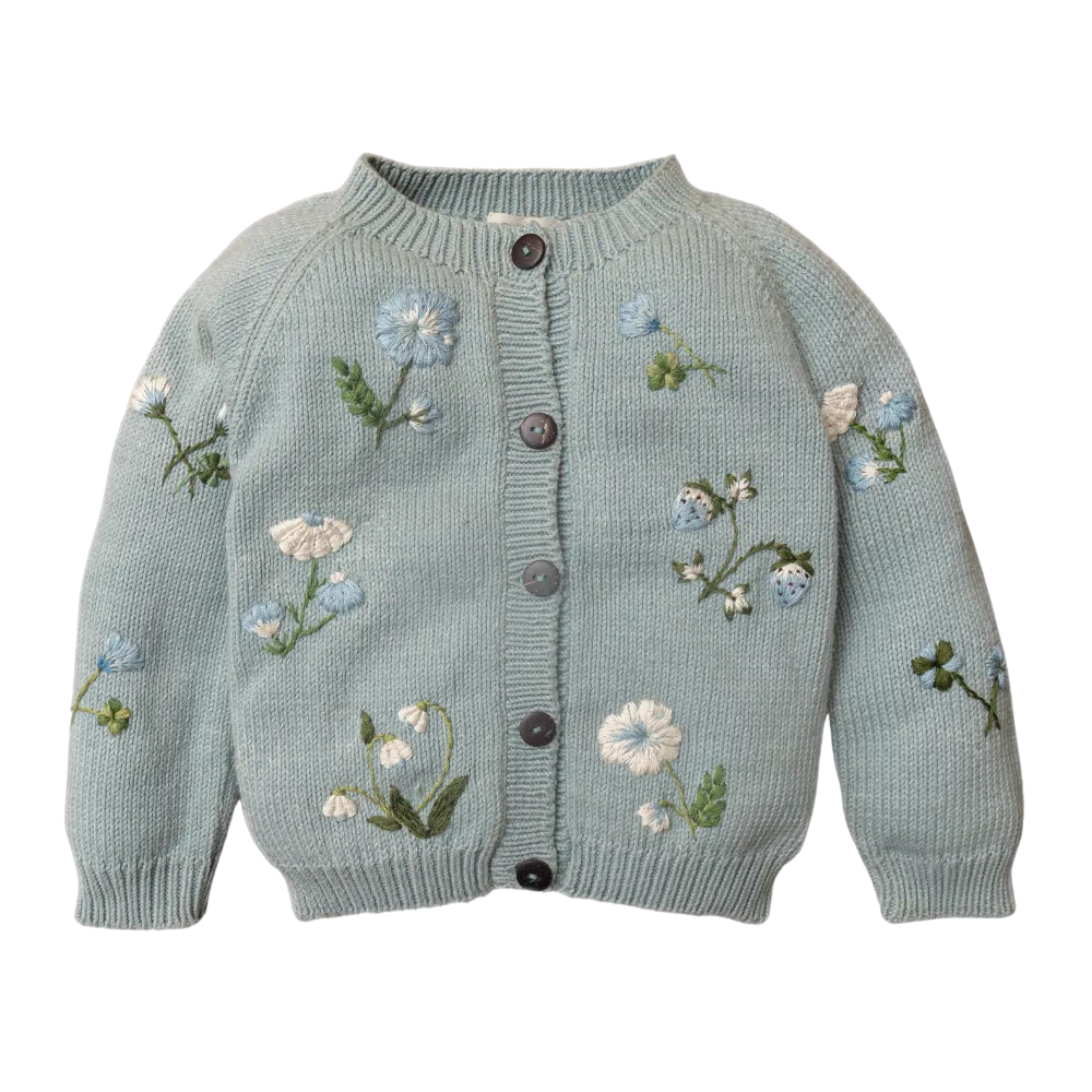 Botanical cardigan (Cotton) - Duck Blue