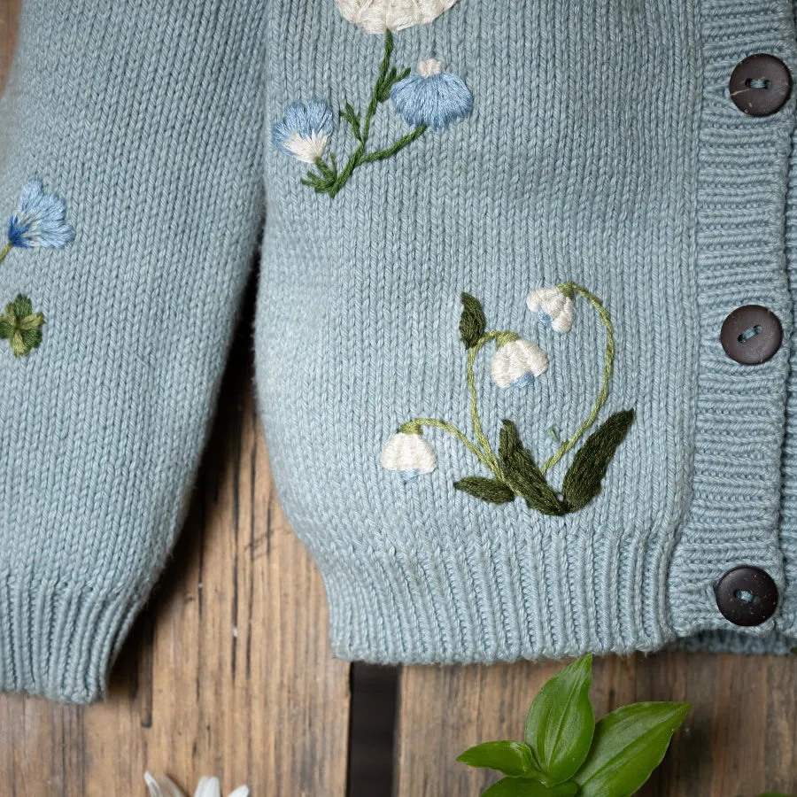 Botanical cardigan (Cotton) - Duck Blue