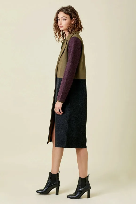 Color Block Long Coat  Olive/Char