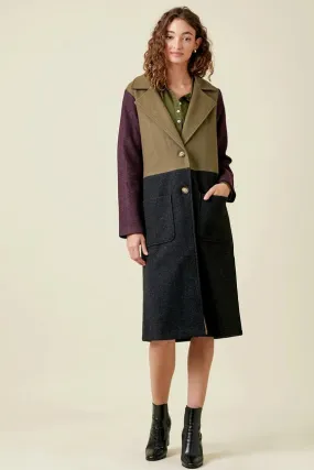 Color Block Long Coat  Olive/Char