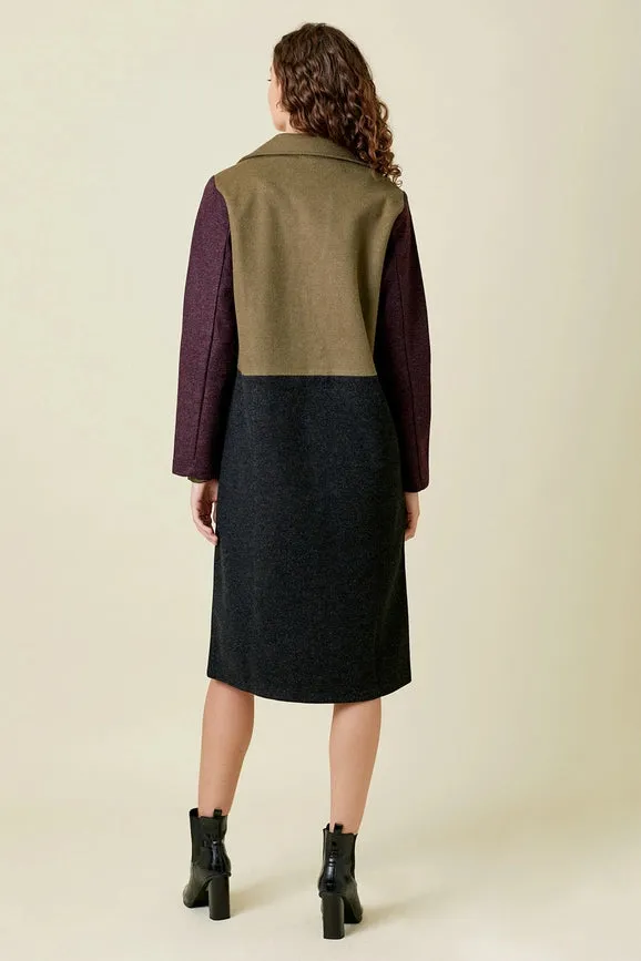 Color Block Long Coat  Olive/Char