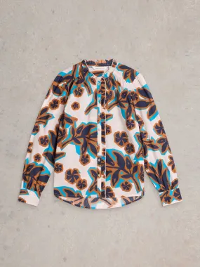 Cotton rich printed frill detail shirt