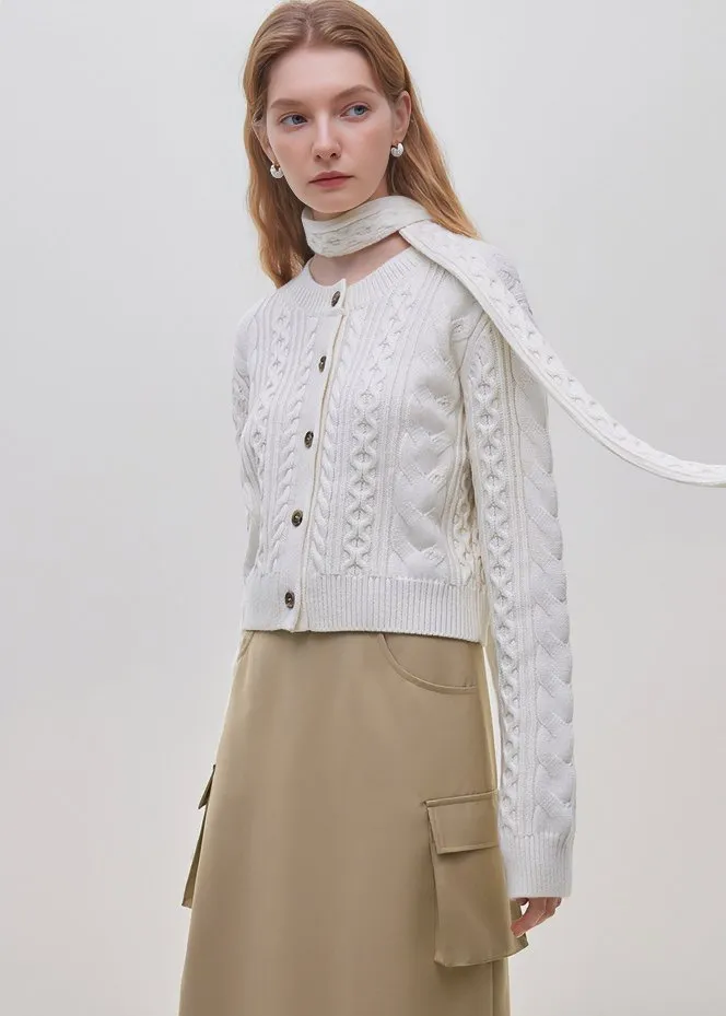 CROPPED CABLE KNIT CARDIGAN