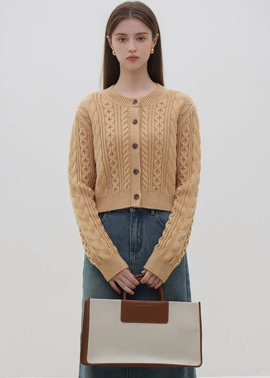 CROPPED CABLE KNIT CARDIGAN