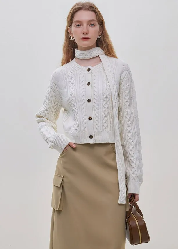 CROPPED CABLE KNIT CARDIGAN