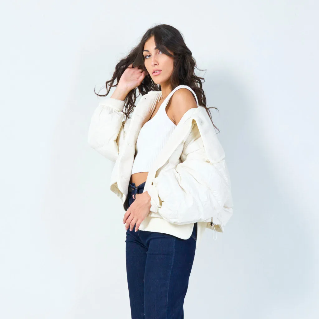 Cropped puffer jacket with textured details wholesale