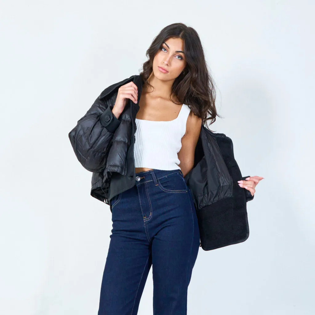 Cropped puffer jacket with textured details wholesale