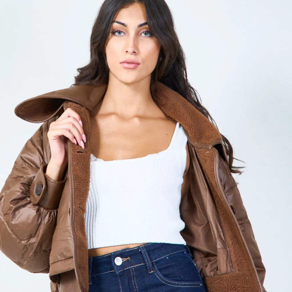 Cropped puffer jacket with textured details wholesale
