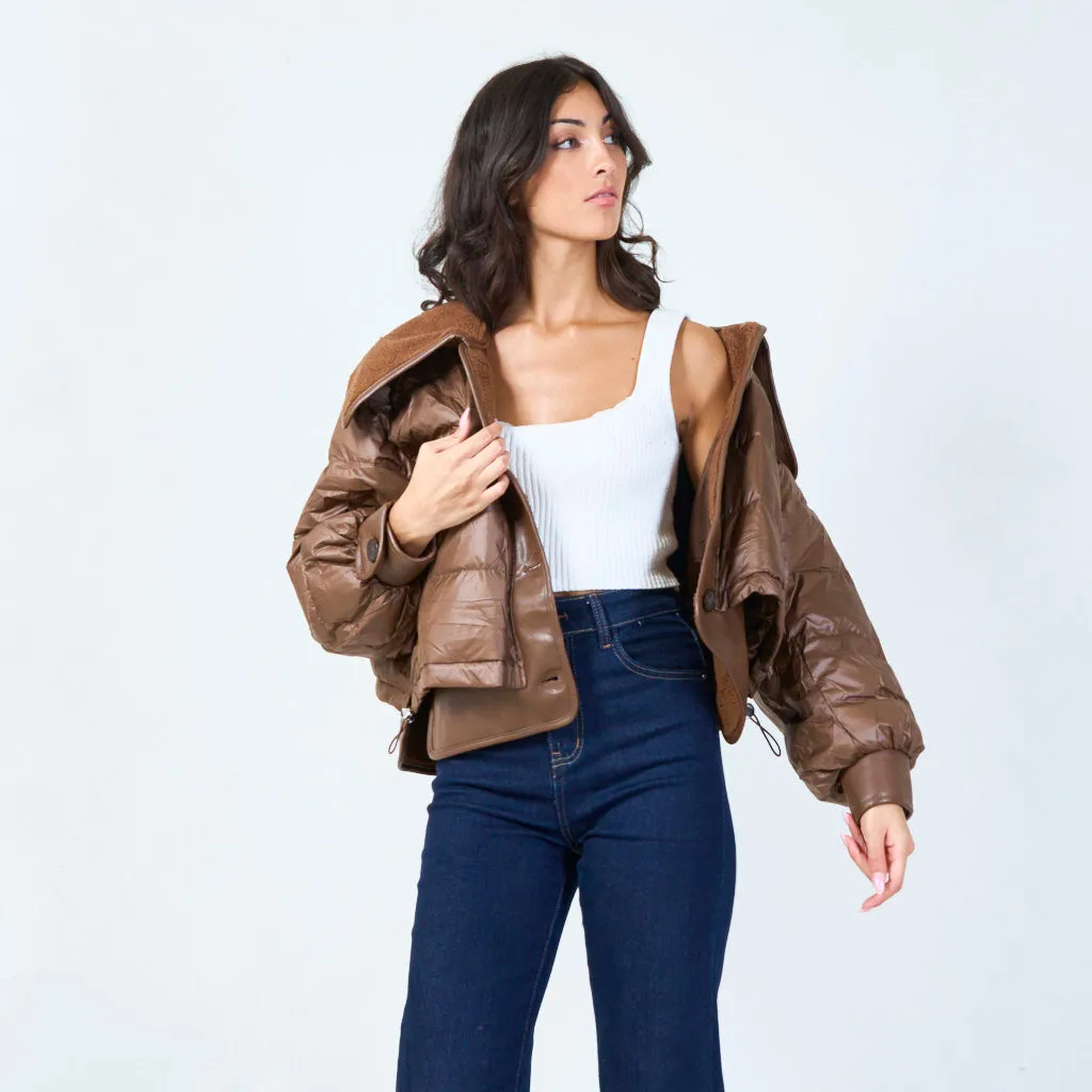 Cropped puffer jacket with textured details wholesale