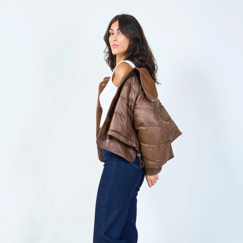Cropped puffer jacket with textured details wholesale