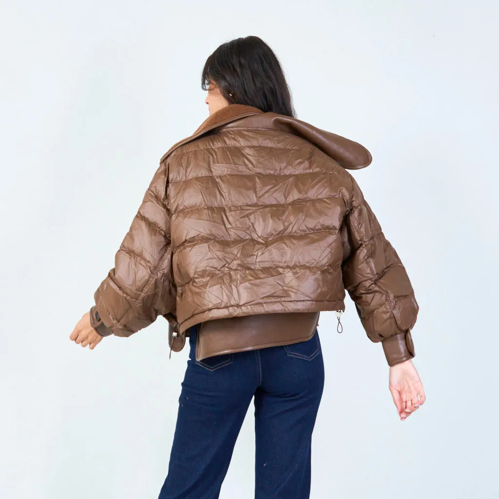 Cropped puffer jacket with textured details wholesale
