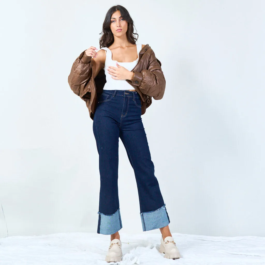 Cropped puffer jacket with textured details wholesale