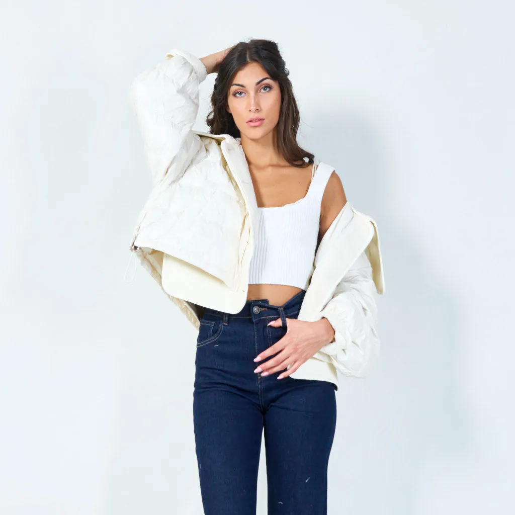 Cropped puffer jacket with textured details wholesale
