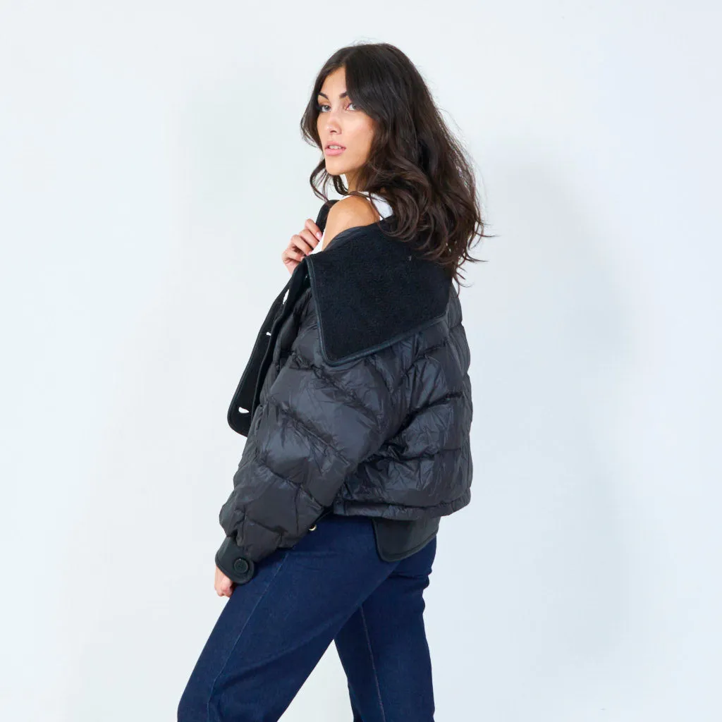 Cropped puffer jacket with textured details wholesale