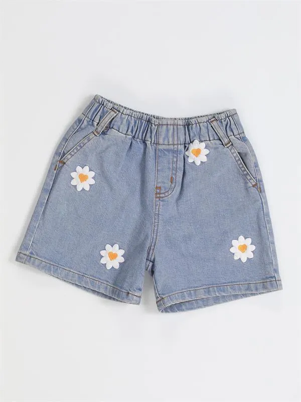 daisy nakişli kiz çocuk denim şort