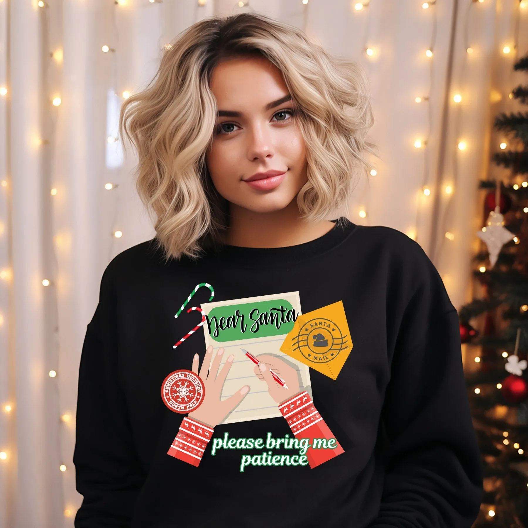 Dear Santa, Please Bring Me Patience Women's Sweatshirt: Santa Letter Background