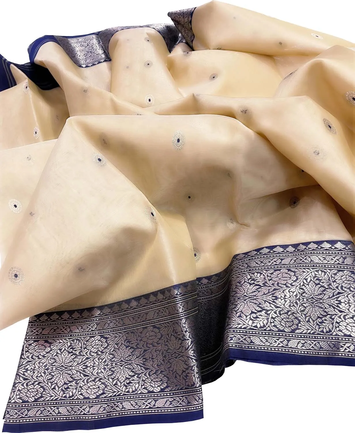 Elegant Pastel Chanderi Handloom Pure Katan Organza Silk Saree