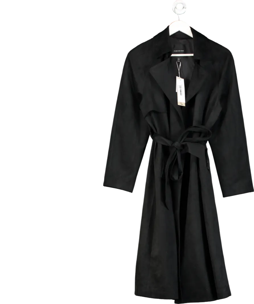 FOREVER NEW Black Cass Vegan Suede Trench Coat UK 10
