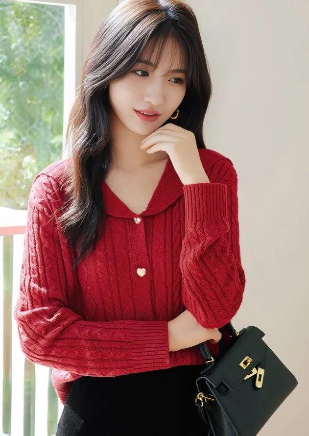 FRENCH LAPEL CABLE KNIT CARDIGAN TOP
