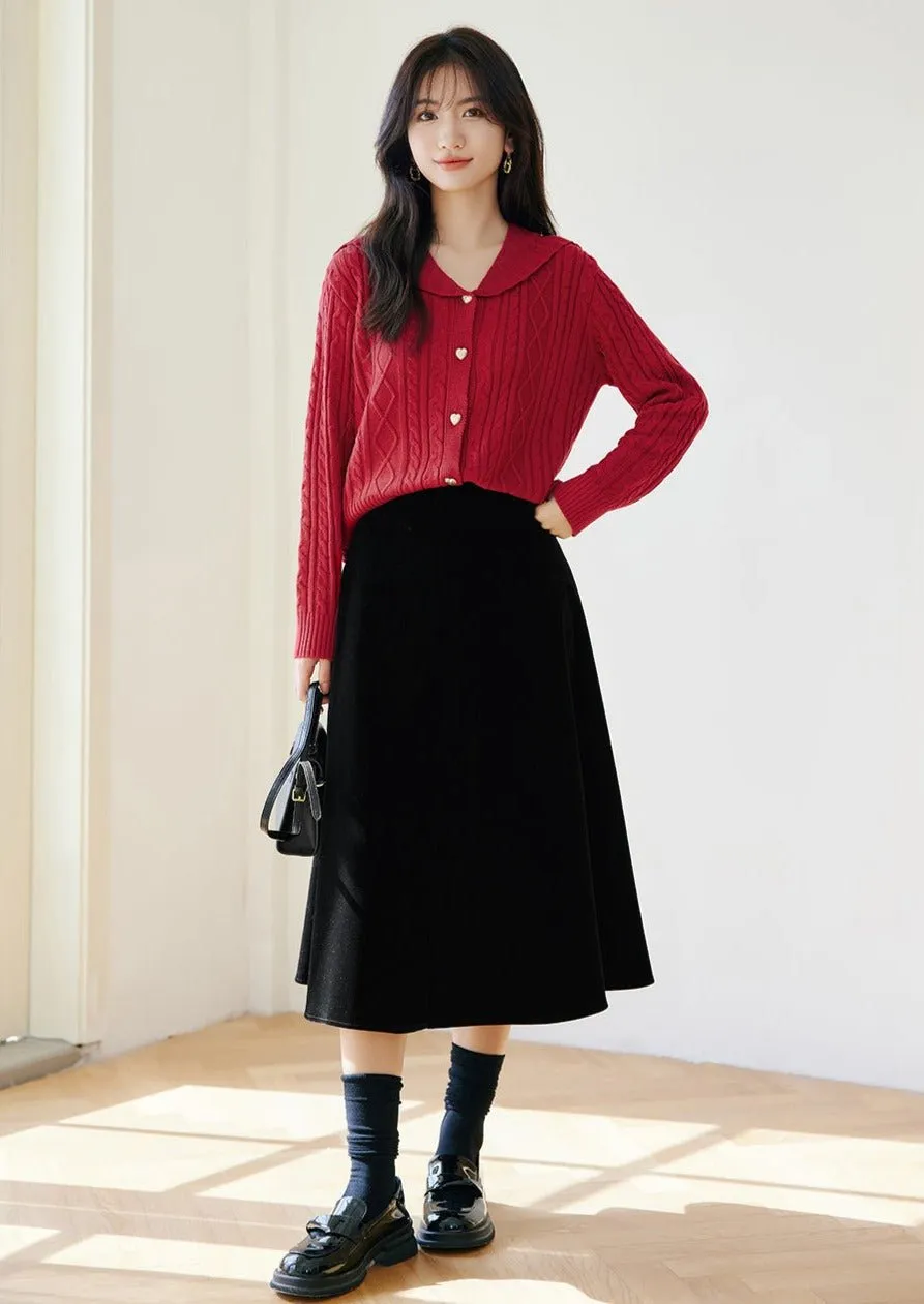 FRENCH LAPEL CABLE KNIT CARDIGAN TOP