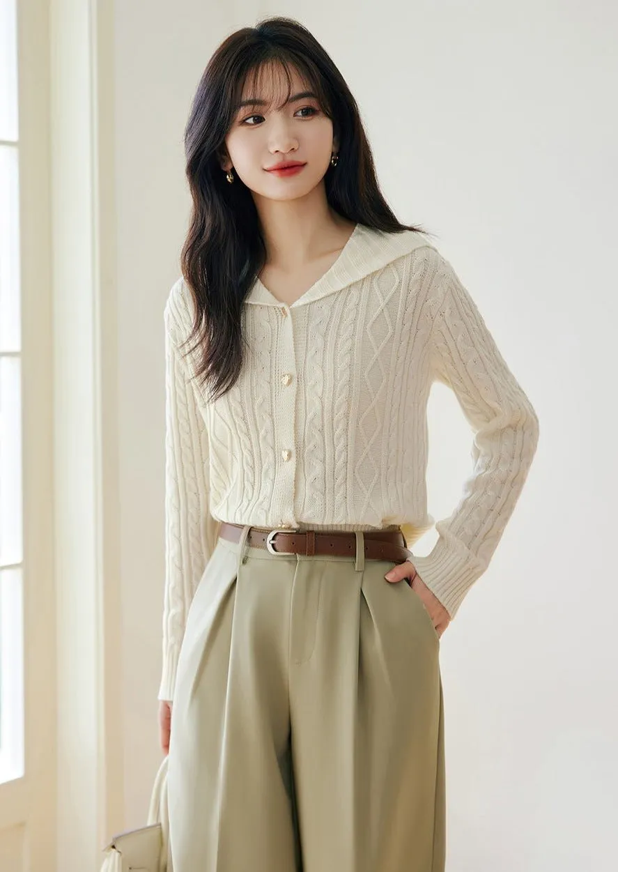 FRENCH LAPEL CABLE KNIT CARDIGAN TOP