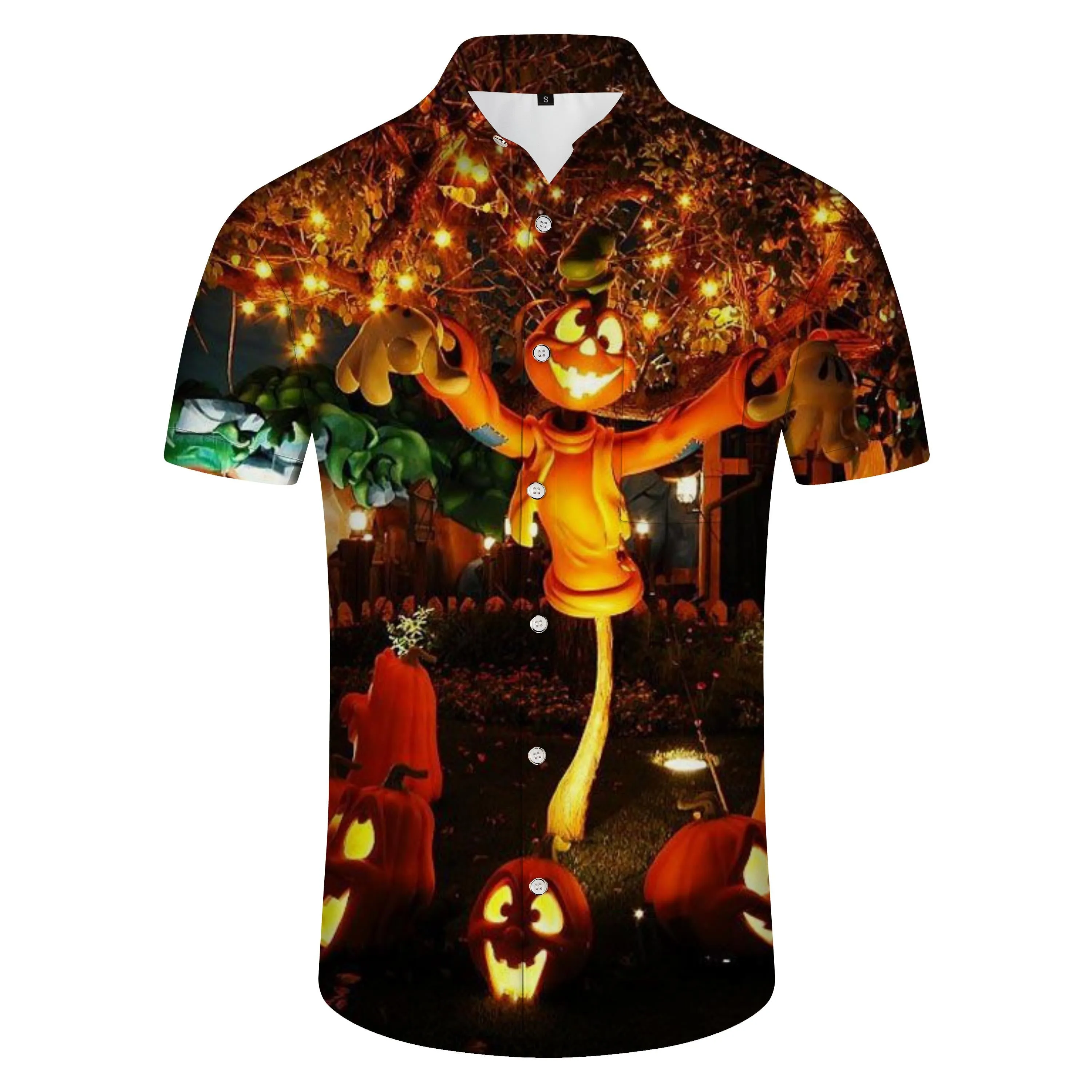 Funny atmosphere clothing Halloween pattern short sleeve button casual style men's beach seaside breathable