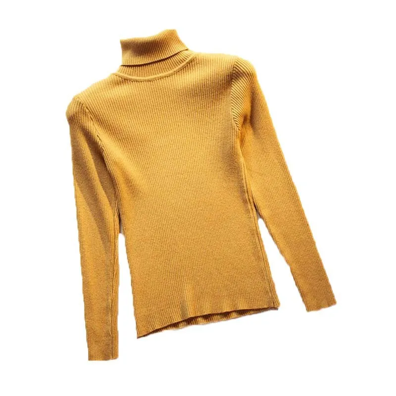 High Collar Women Short Slimming Slim-Look Knitted Long Sleeved Sweater