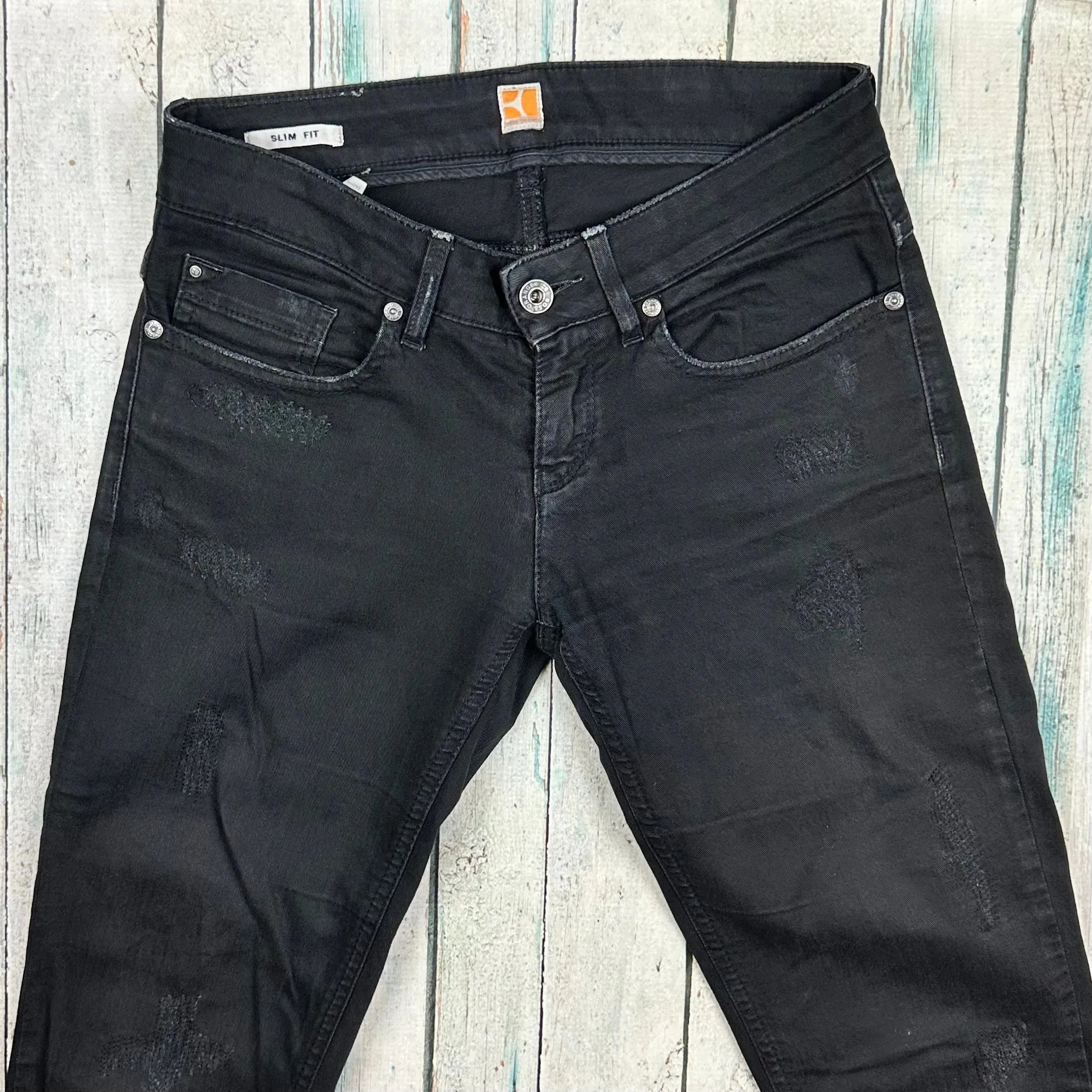 Hugo Boss Orange Women's Slim Fit Distressed Black Jeans - Size 26