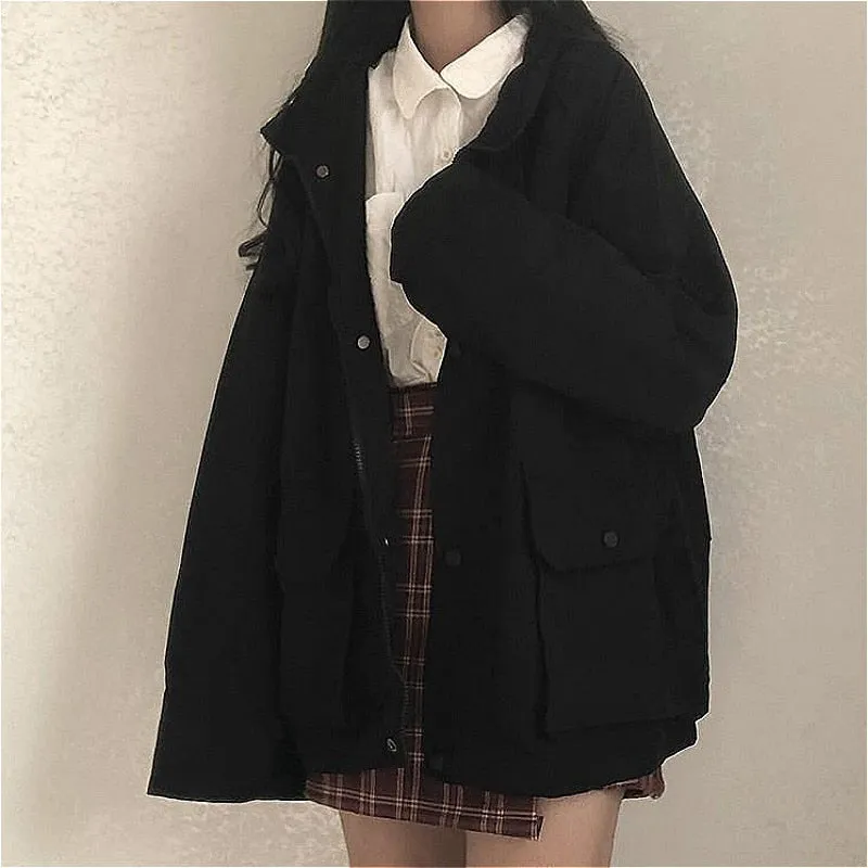 hulianfu Basic Jackets Women Spring Long Sleeve Feminino Outwear Loose BF Harajuku Chic Students All-match New Fashion Cargo Solid Pocket