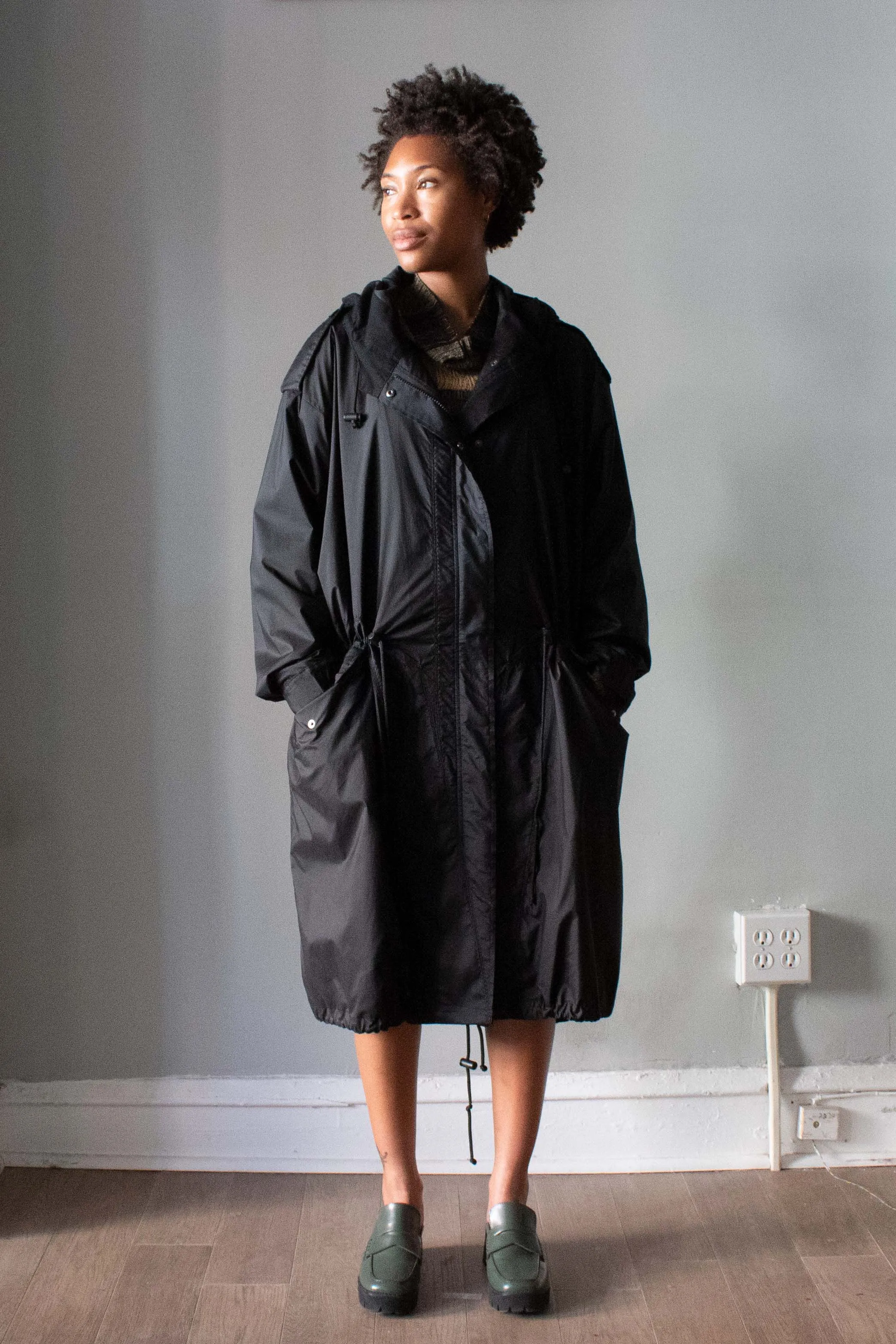 Issey Miyake White Label Black Nylon Trench Coat