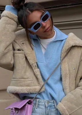 Ivyshape | Blue Collared Pullover Casual Sophistication
