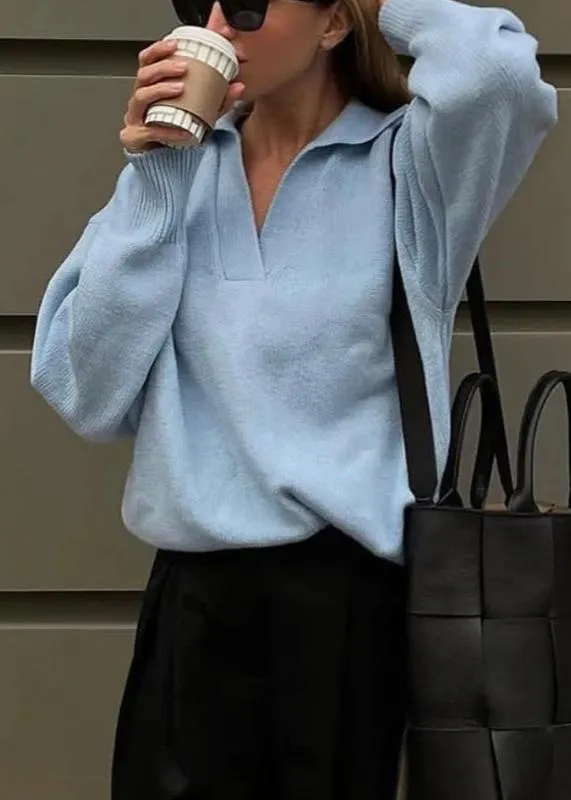 Ivyshape | Blue Collared Pullover Casual Sophistication