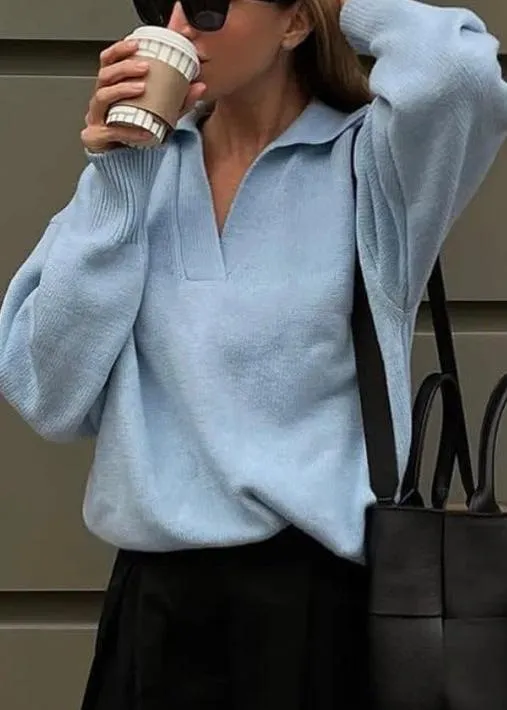 Ivyshape | Blue Collared Pullover Casual Sophistication