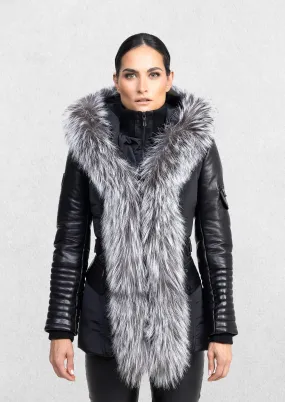 Kim Leather Sleeve Jacket with Silver Fox Fur